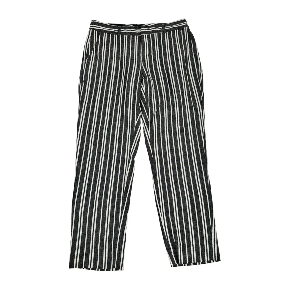 Banana Republic Avery Linen Blend Striped Ankle Pants Size 2 NWT Gray White
